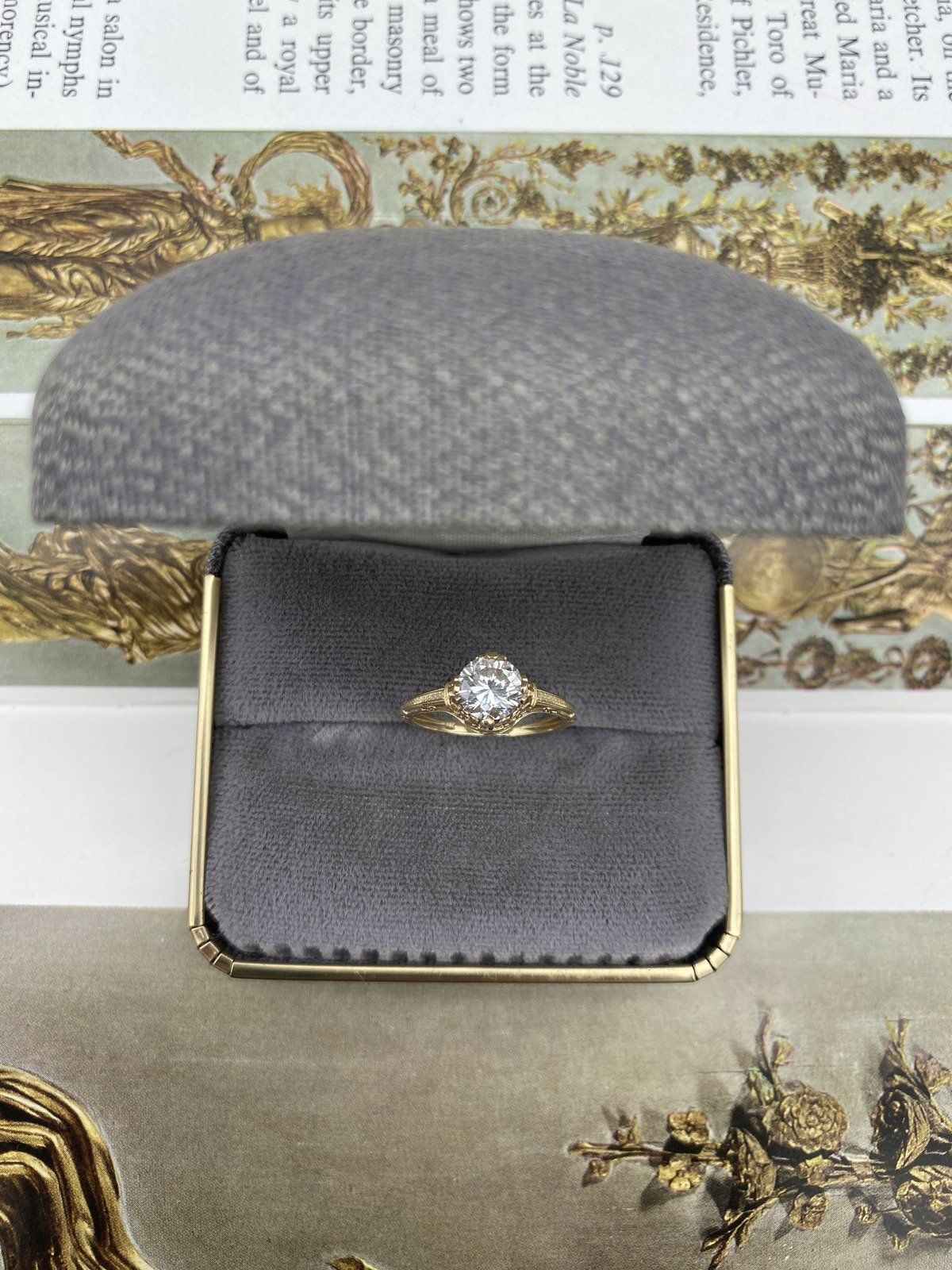 Stunning 14k Gold Antique Inspired 1ct Natural Solitaire Diamond Filigree Engagement Ring 2