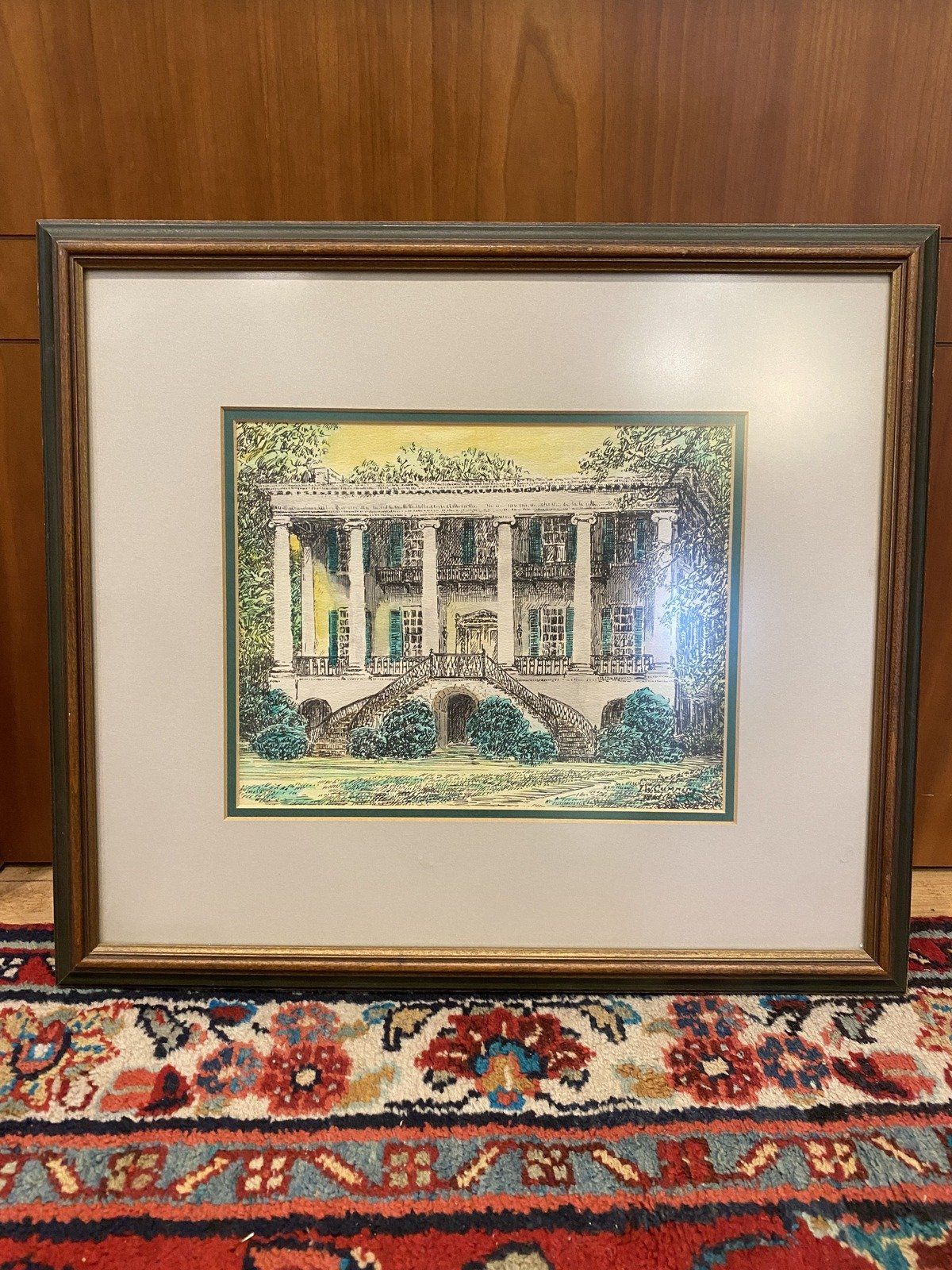 Classical Mississippi Style Historical Home Colorized Pencil Drawing
