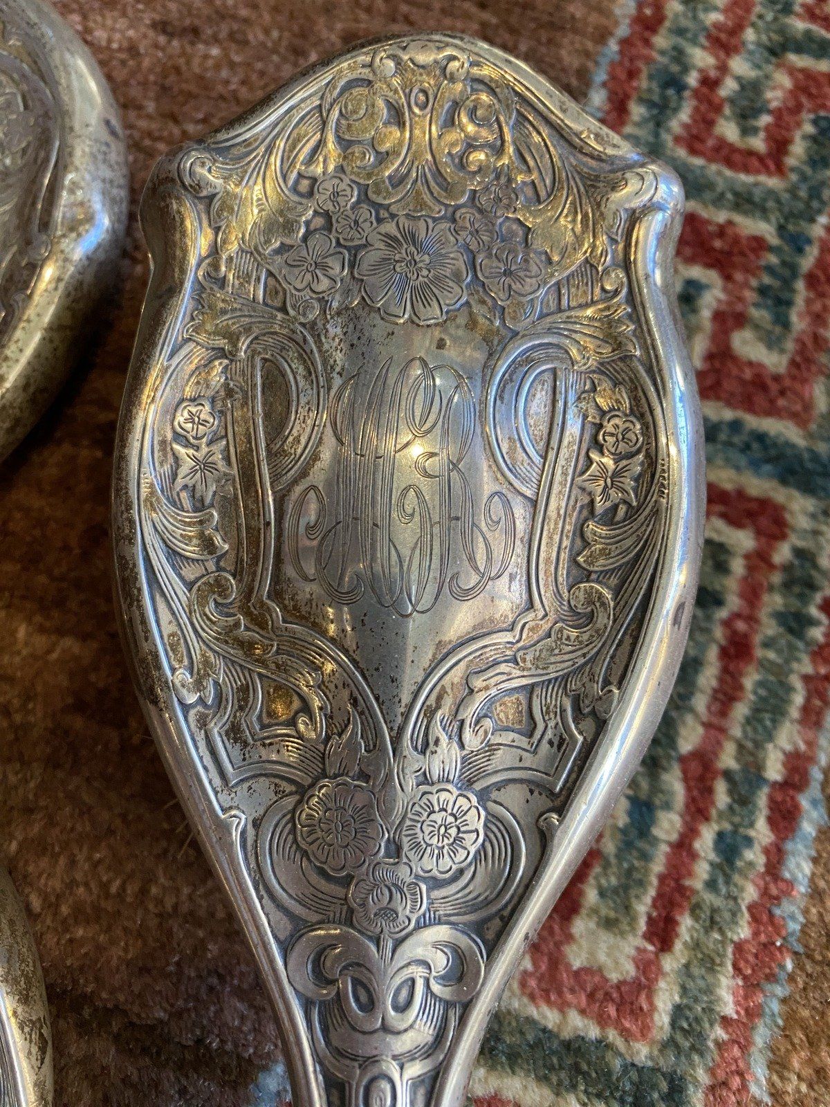 Antique Art Nouveau Sterling Silver 3pc Vanity Set 348 4