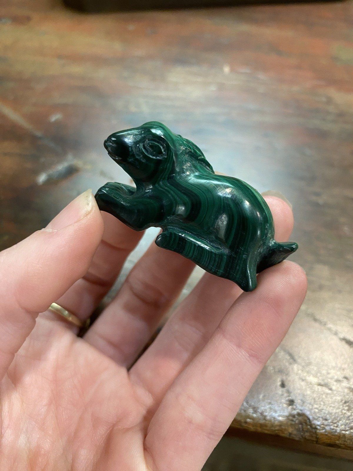 Genuine Natural Malachite Carved Hare Figurine 3