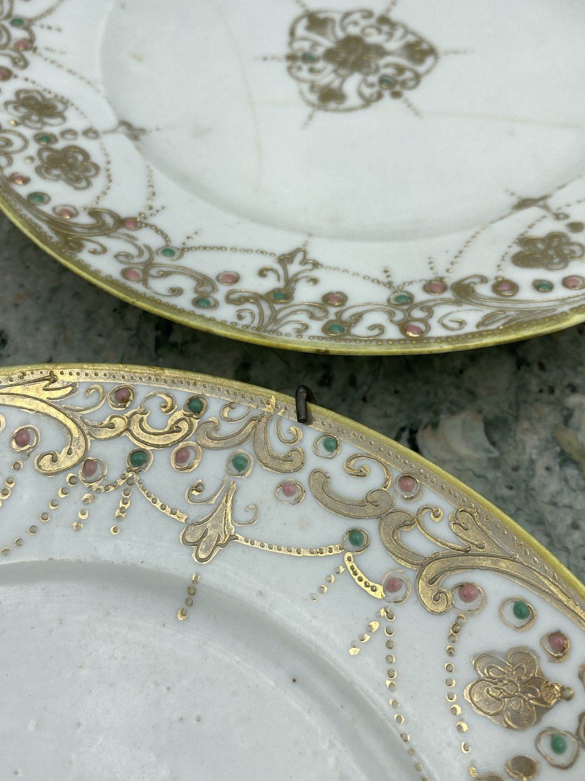 Pair of Hand Painted + Gilded Enamel Garland Japanese Plates 2