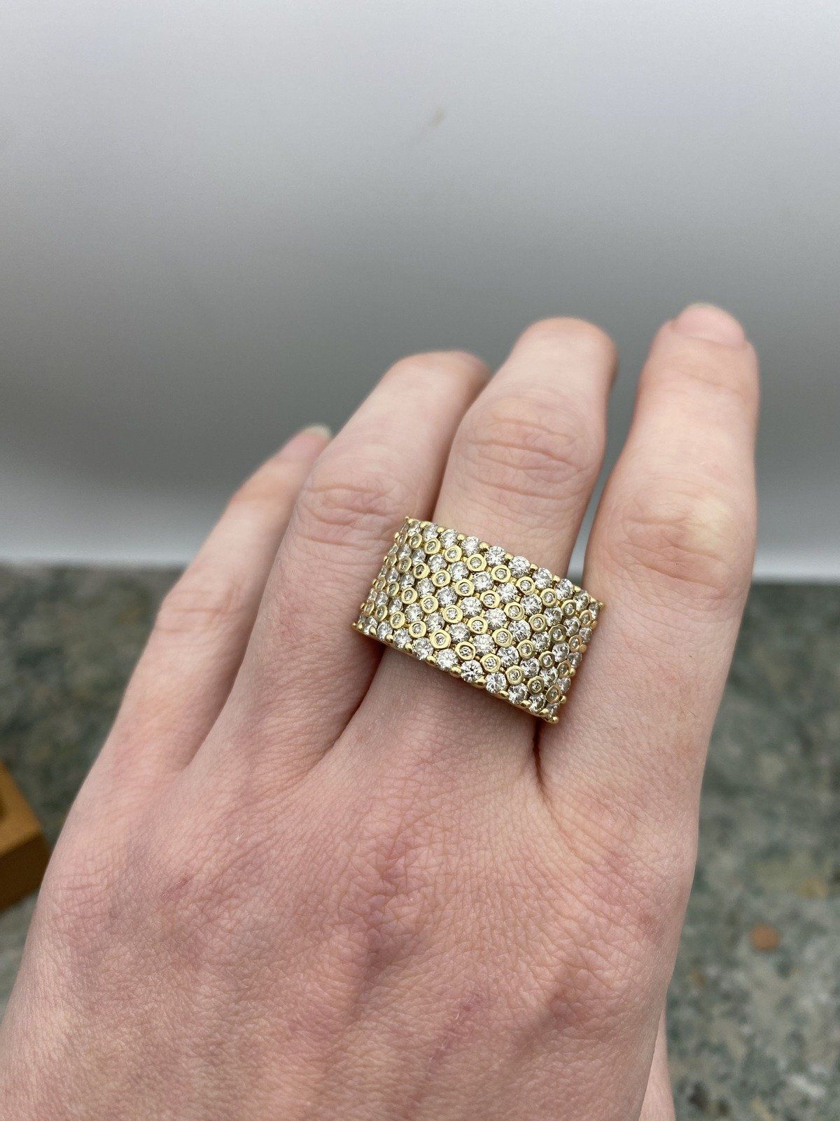 Stunner 14k Gold Wide Pave Diamond Ring Cuff Band 5