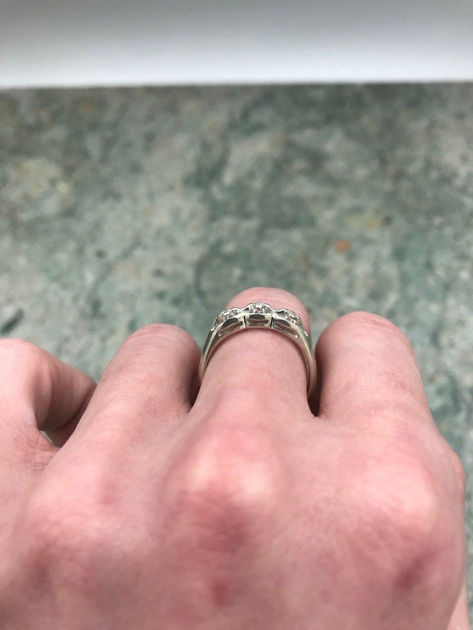 Antique 14k White Gold Floating Diamond Ring Band 4