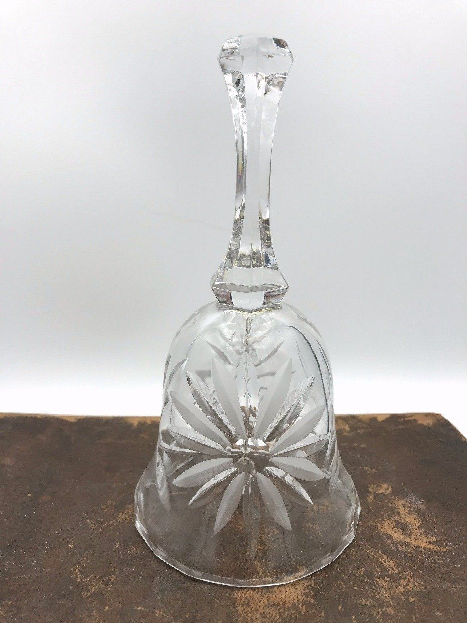 Cut Glass Dinner Bell with Floral Motif + Beaded Chime