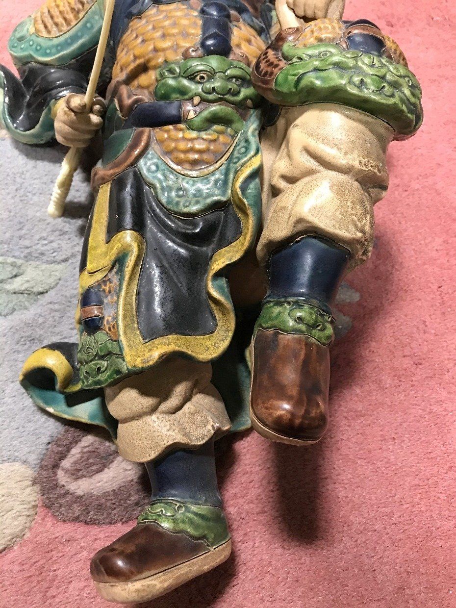 Asian Hand Painted Terra Cotta Warrior with Stand 3
