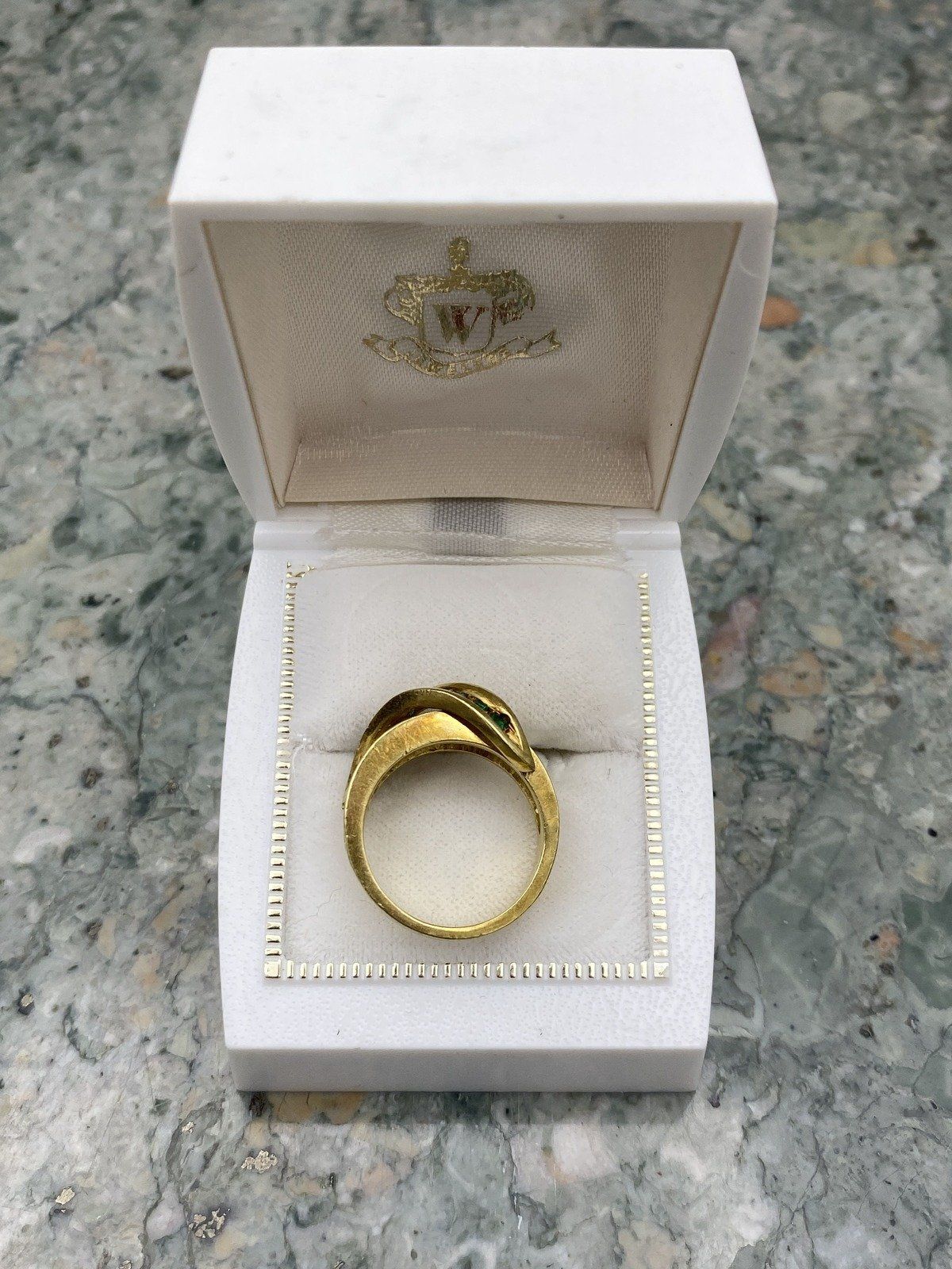 Stunning 22k Gold Pave Diamond + Emerald Knot Ring w Girthy Band #2937 7