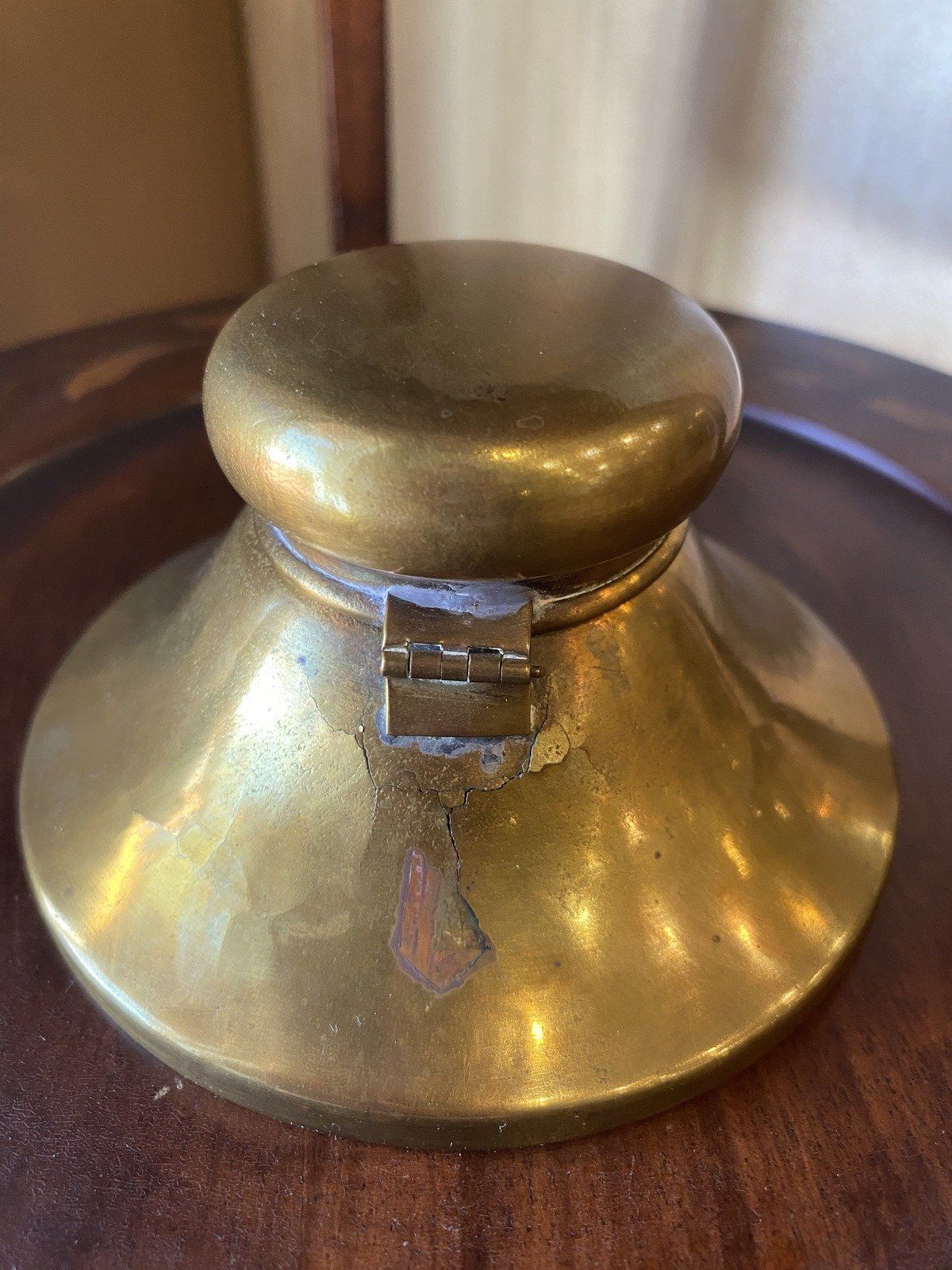 Round Antique Brass Squat Inkwell + Glass Insert 4