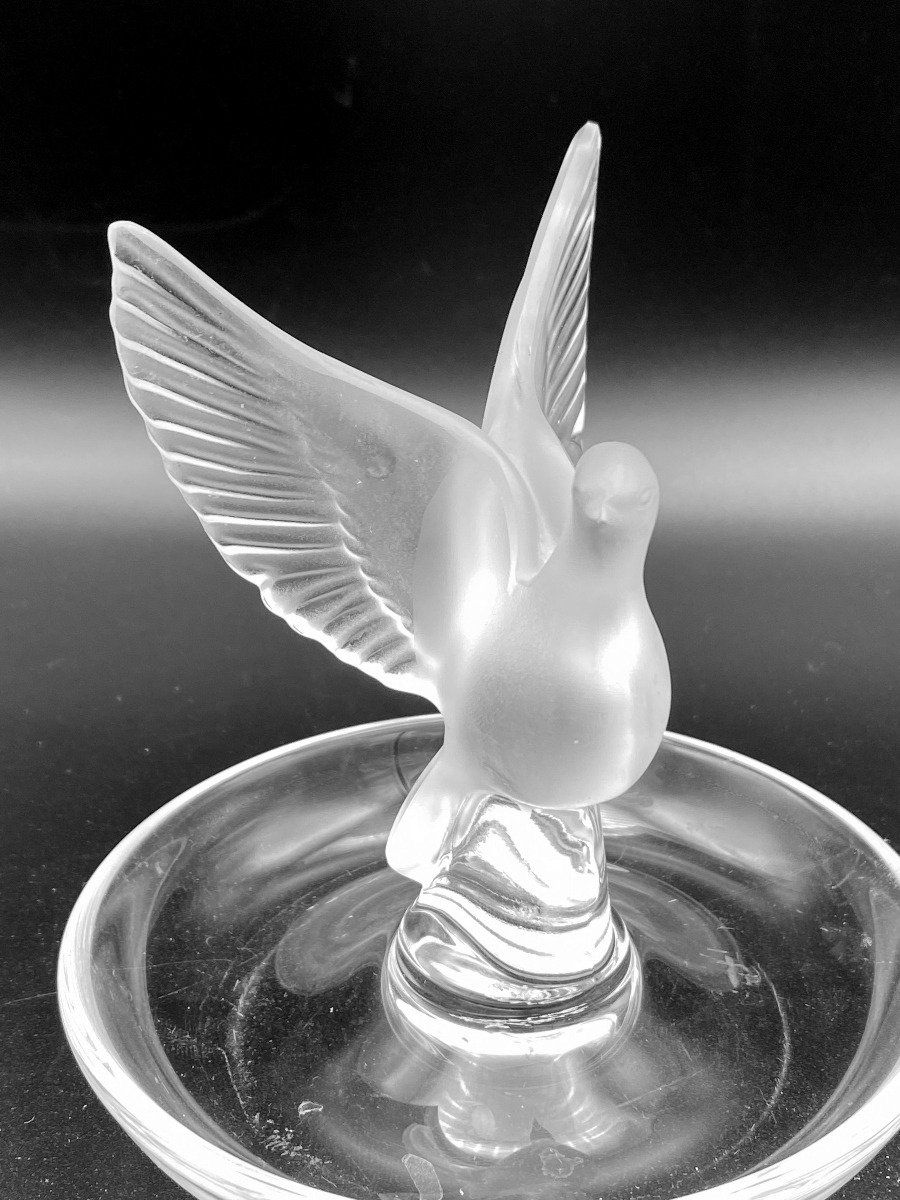 Lalique Frosted Crystal Dove Pin Tray Dish Signed 2