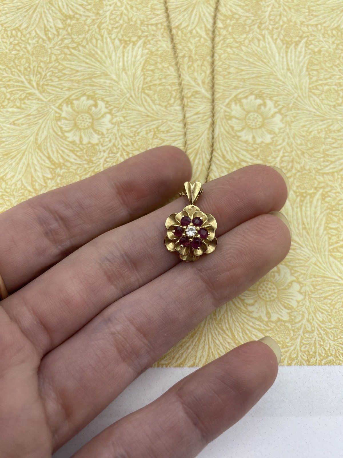 14k Gold 18L Stacked Flora Ruby + Diamond Drop Necklace 3