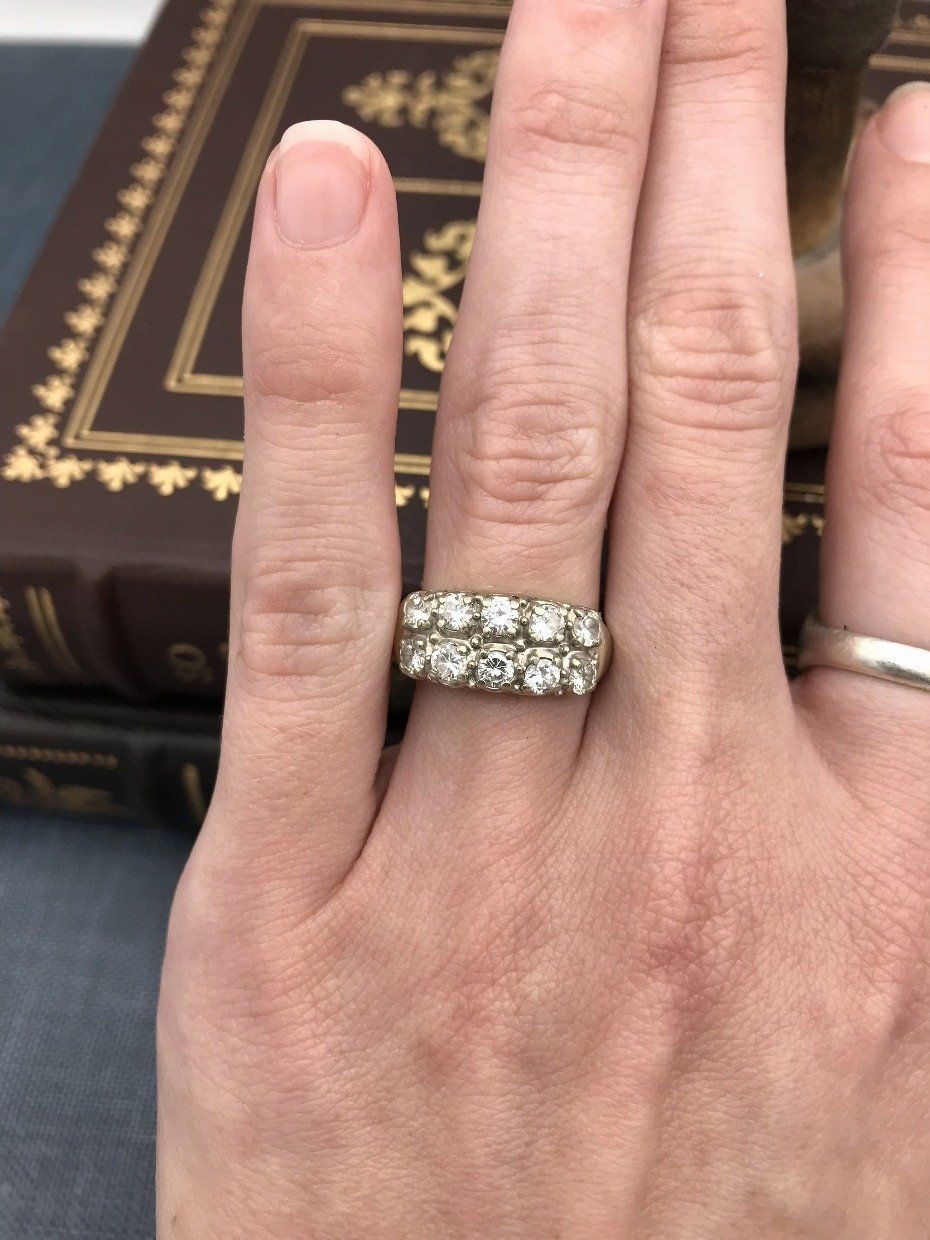 Antique 14k White Gold Double Row 1.5ctw Diamond Ring Band 2