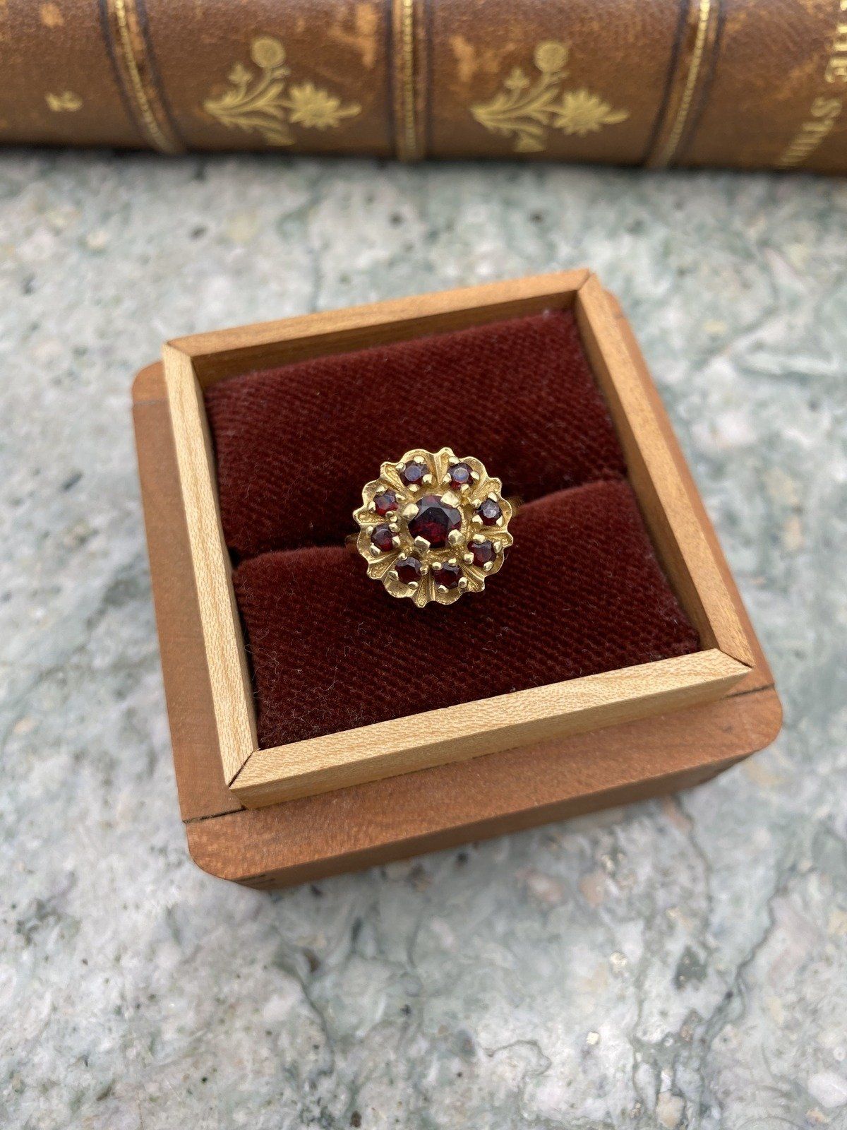 Vintage c.1950s/60s 14k Gold Garnet Flower Cluster Ring #2838 7