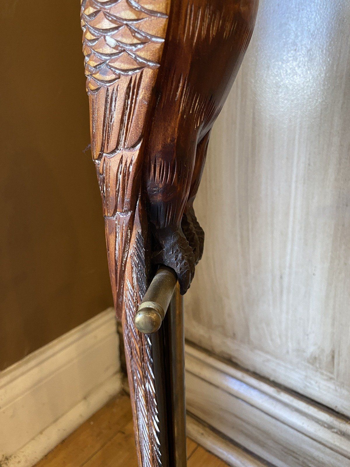 SARREID LTD Hand Carved Wood Bird on Brass Cage Stand 14
