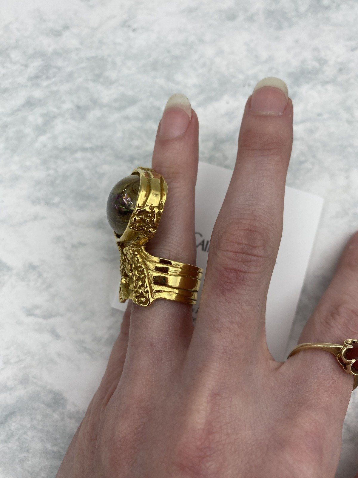 Genuine Yves Saint Laurent Avant Garde Marbled Swirled Brutalist Ring 7