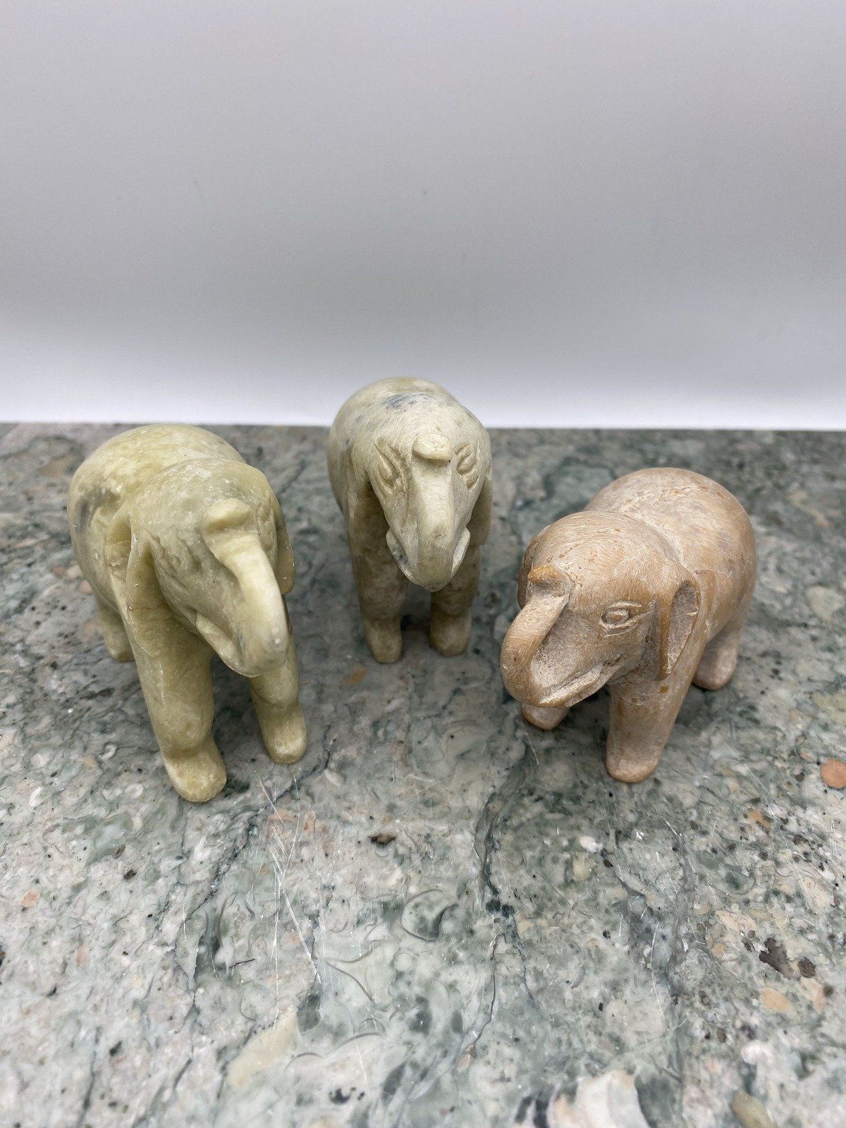 Medium Sized Carved + Unpolished Marble Elephants #1028 (each) 2