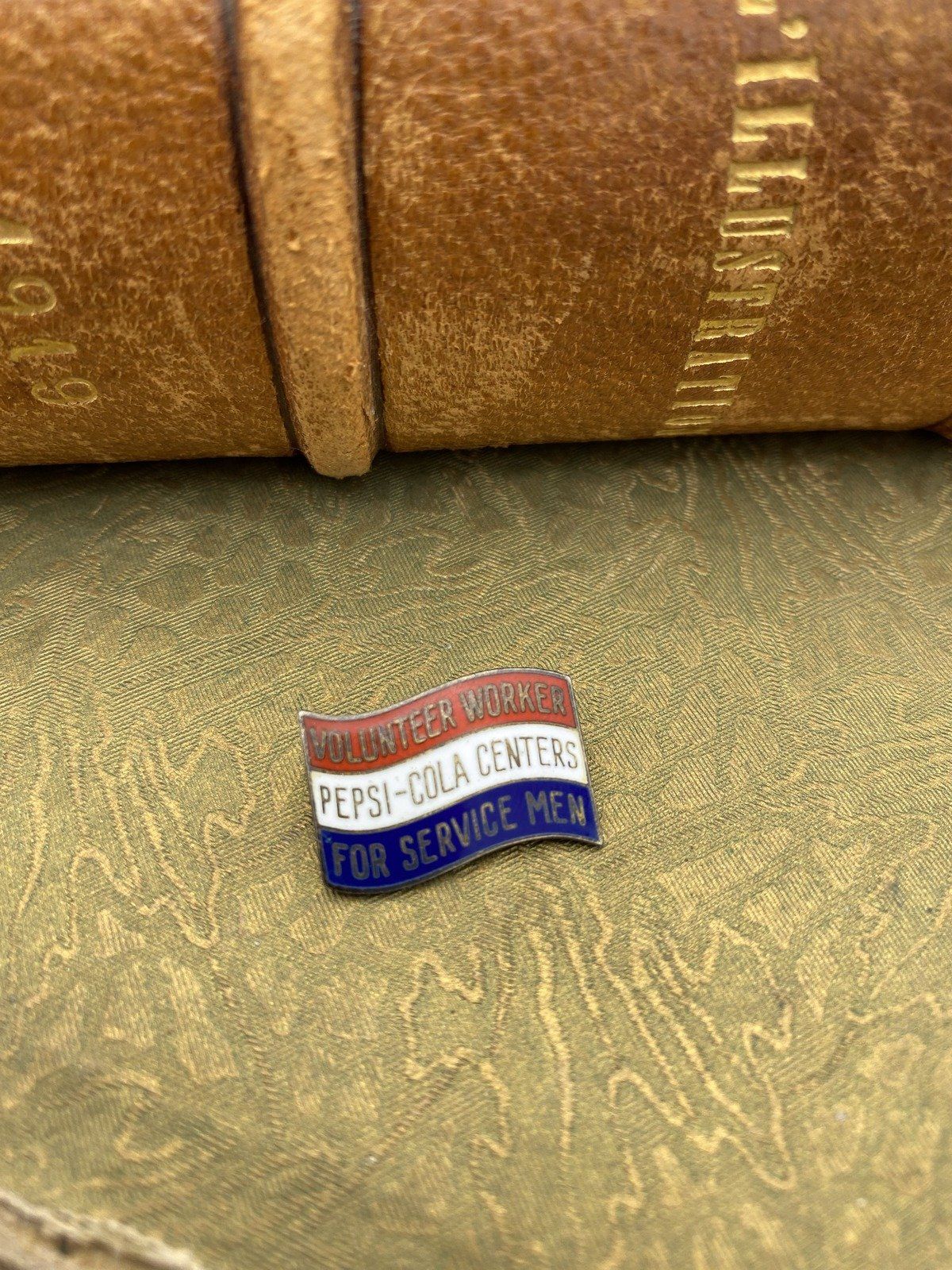 Rare WWII Era c.1940s Sterling Silver + Enamel Volunteer Workers Pepsi-Cola Centers For Service Men Patriotic Flag Lapel Pin 5