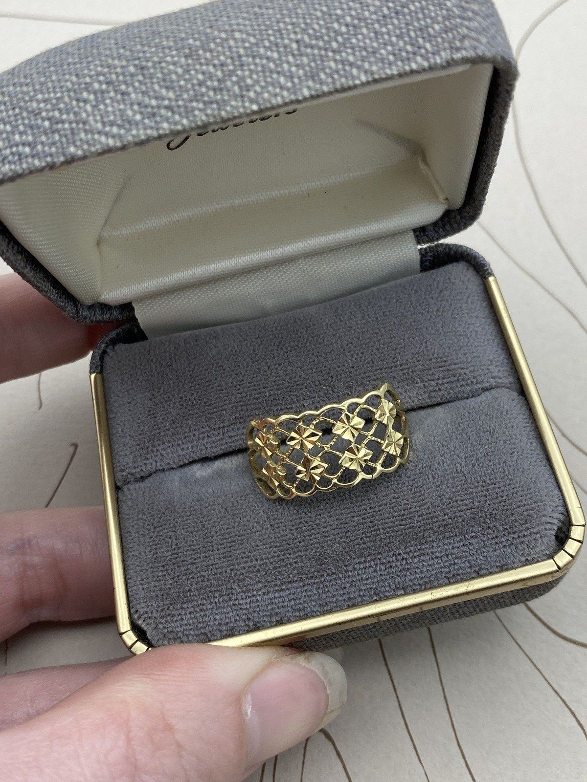 Vintage Reticulated Lace 14k Gold Ring Band Cuff #2794 3