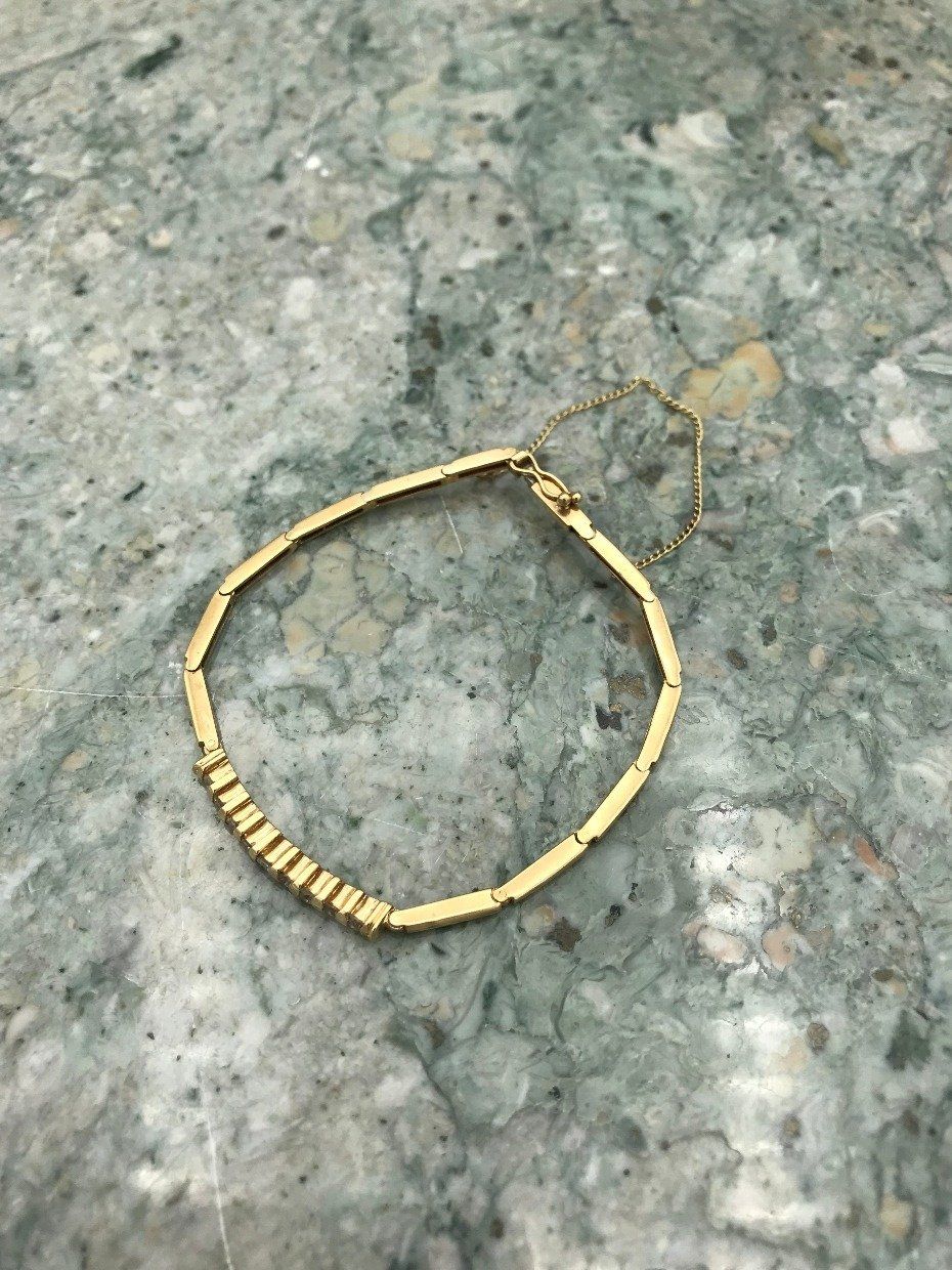 14k Gold Bar Link Diamond Row Bracelet 3