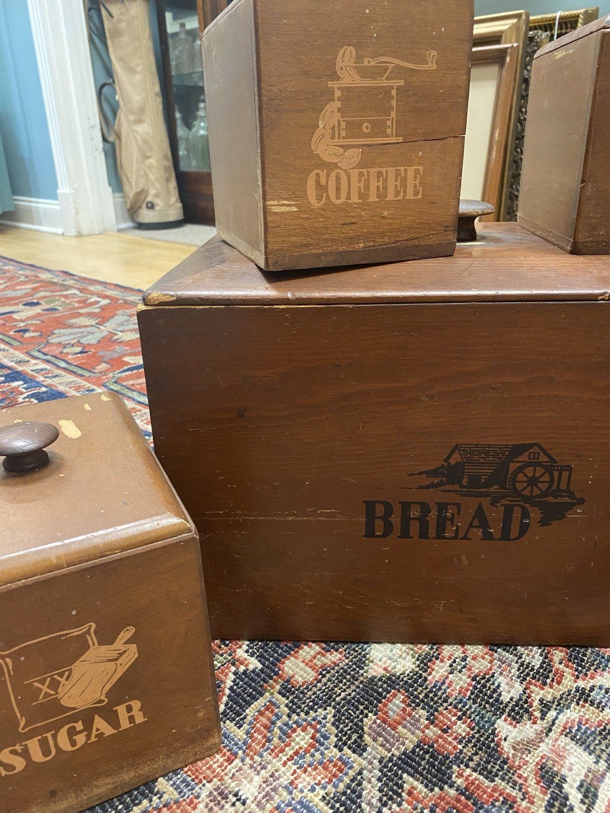 *SET* of 5 Well Loved Wooden Kitchen Cannisters 4