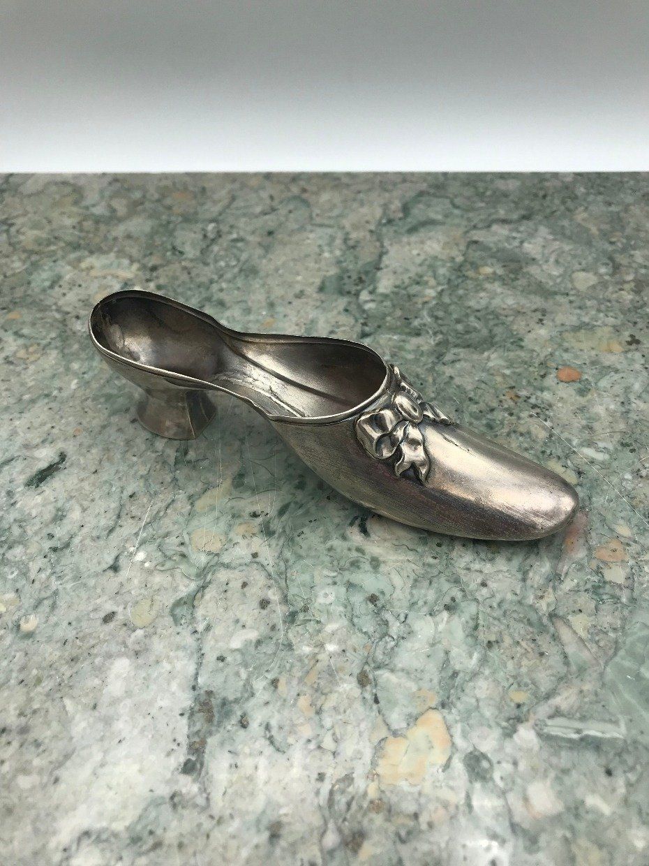 *RARE* Antique Sterling Silver Slipper Shoe Pin Cushion 2