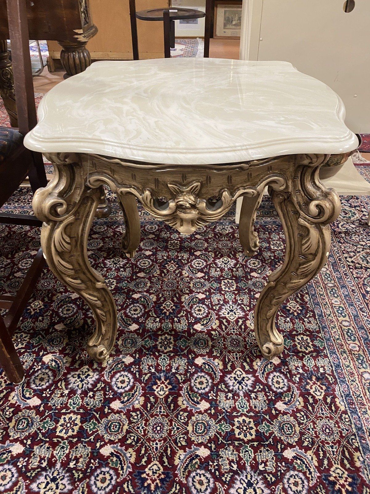 Modern Victorian Inspired Marble Top + Blonde Gilt Coffee/Side Table