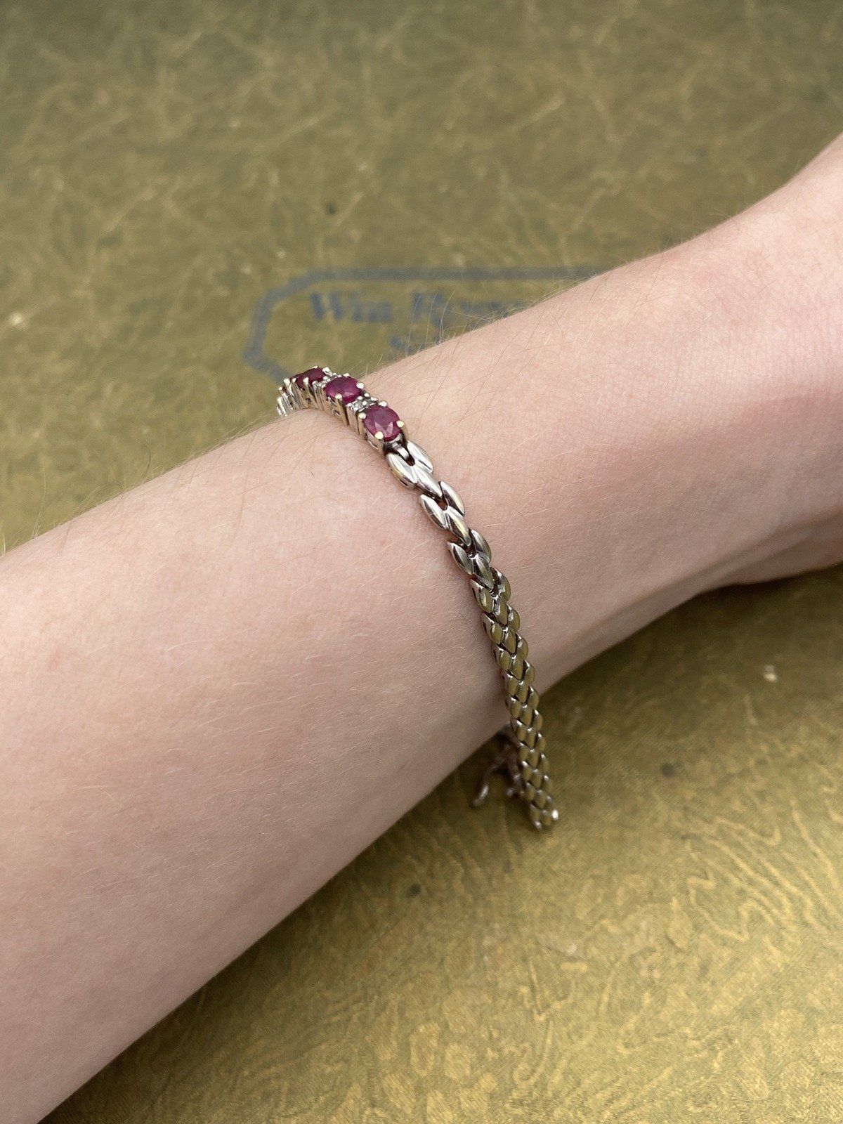 Vintage 14k White Gold Ruby + Diamond Tennis Bracelet #2478 3