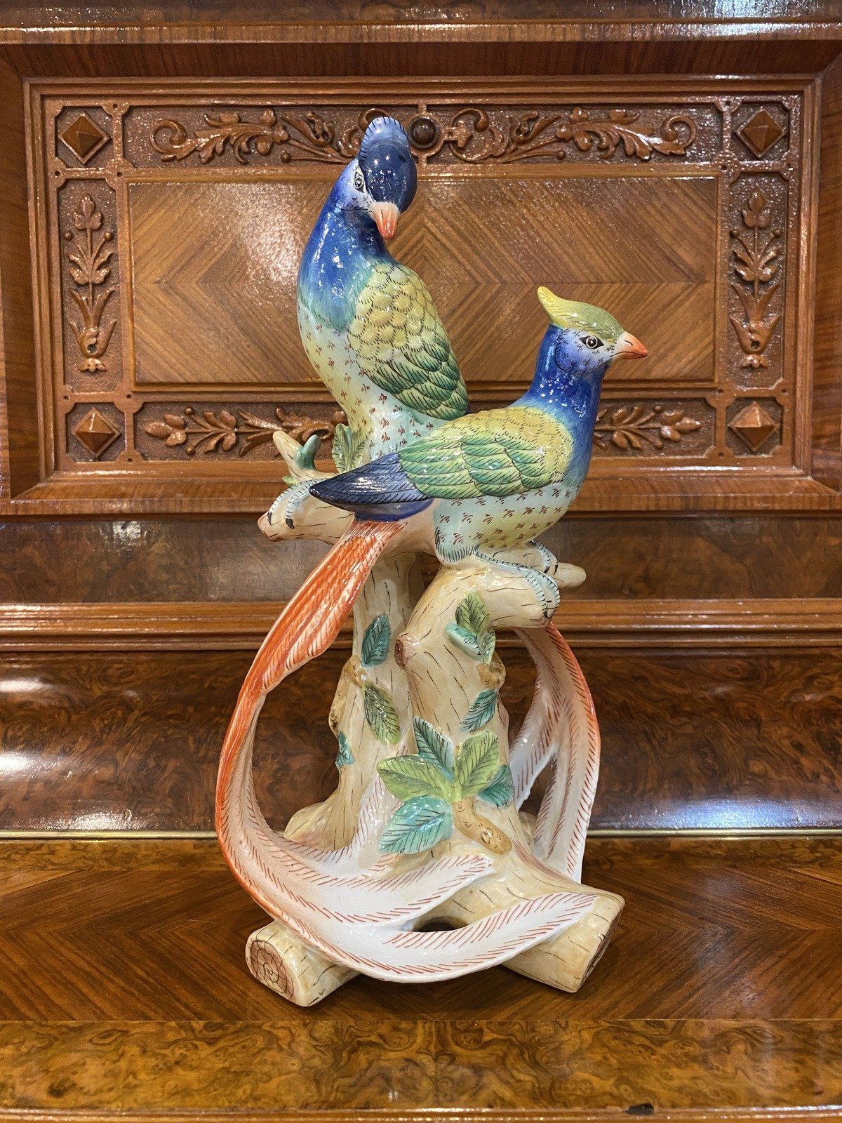 Vintage Andrea Sadek Colorful Porcelain Birds of Paradise Statue 9