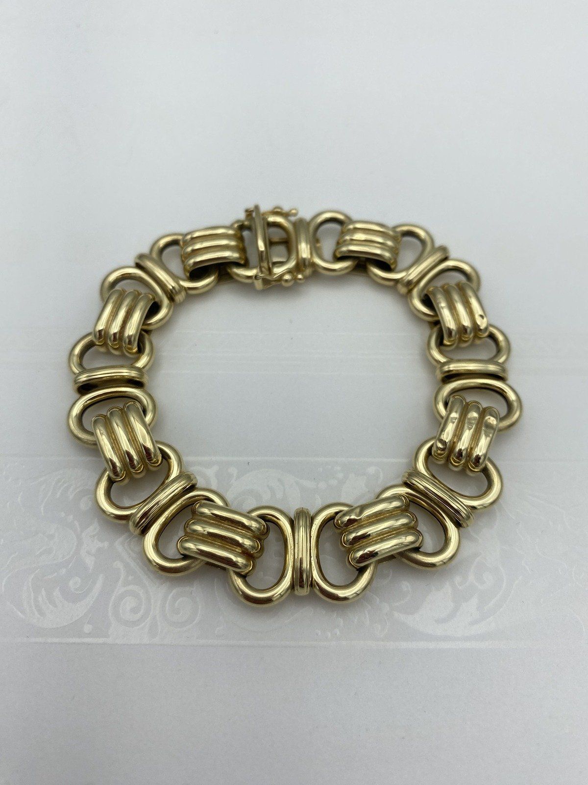 Italian 14k Gold Fluted Double Circle Buckle Link Bracelet 7.25 3