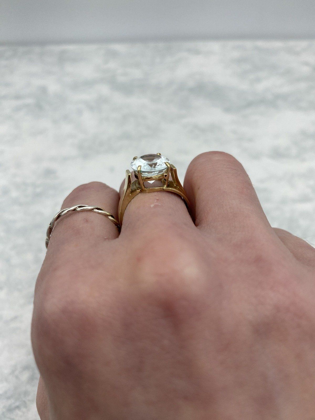 Ladies 14k Gold Large Oval Natural Aquamarine Ring w Floating Shoulder Structure 8