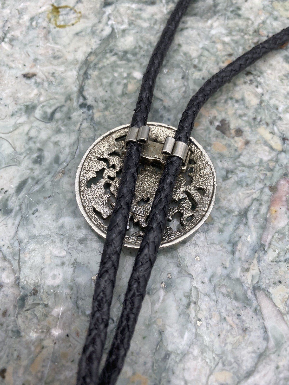 Vintage Reticulated Silver Plated Bolo Tie 3