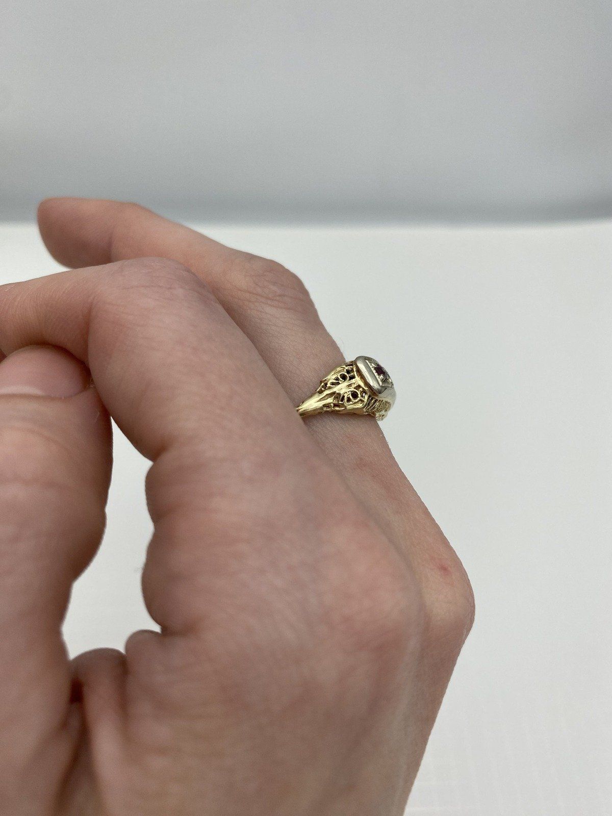 Antique Dual 14k Gold Ruby + Diamond Filigree Dress Ring 5