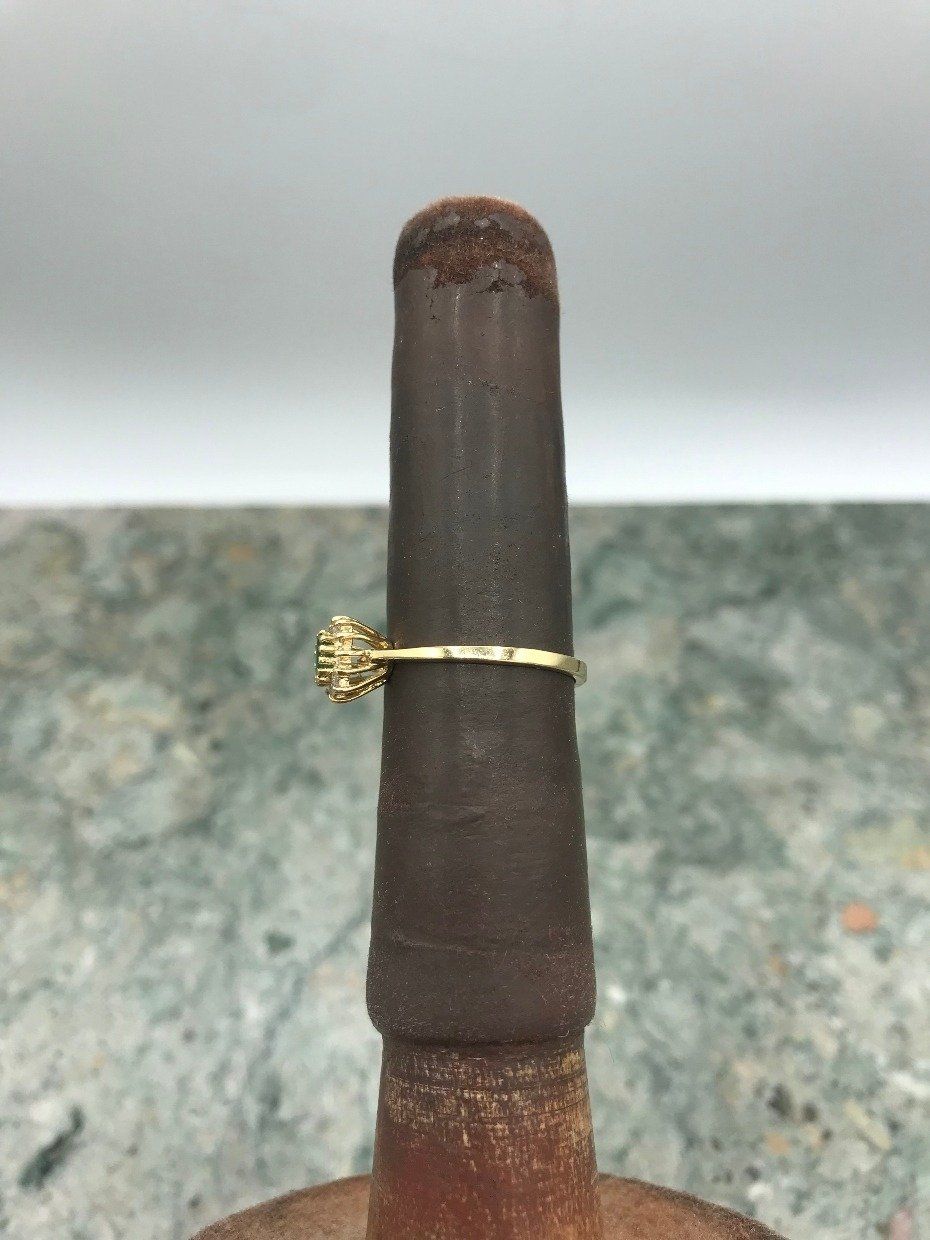 14k Gold Natural Emerald + Diamond Crowned Ring 2