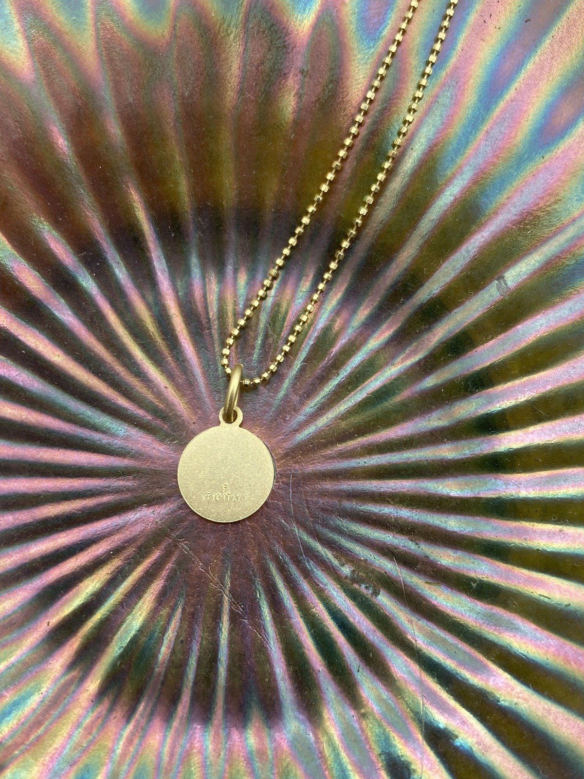 Fun 14k Gold Matte Brushed Cherub Coin 15L Drop Necklace w Briolette Ball Chain 3