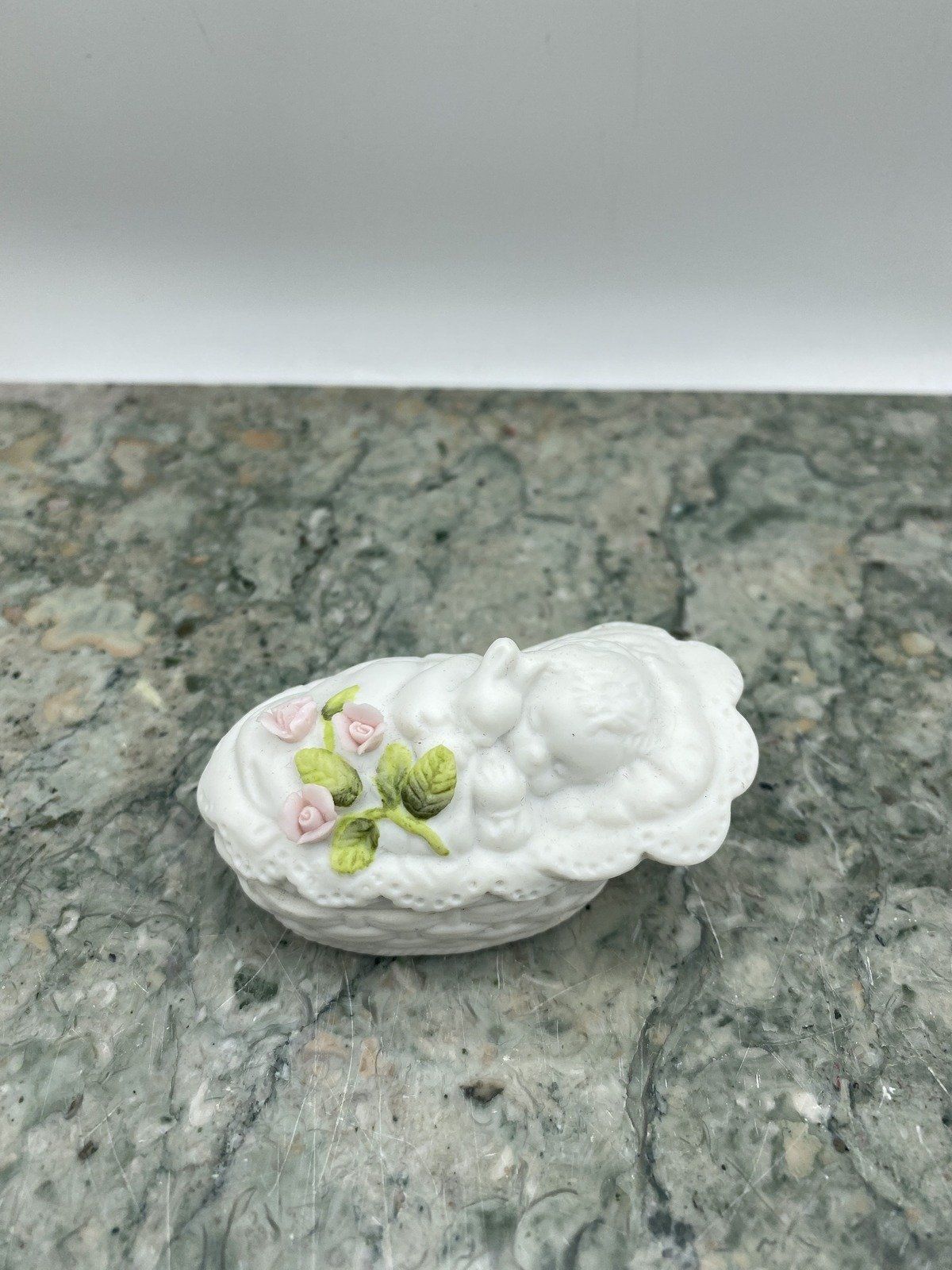 Bisque Porcelain Sleeping Child Trinket Box 759 2
