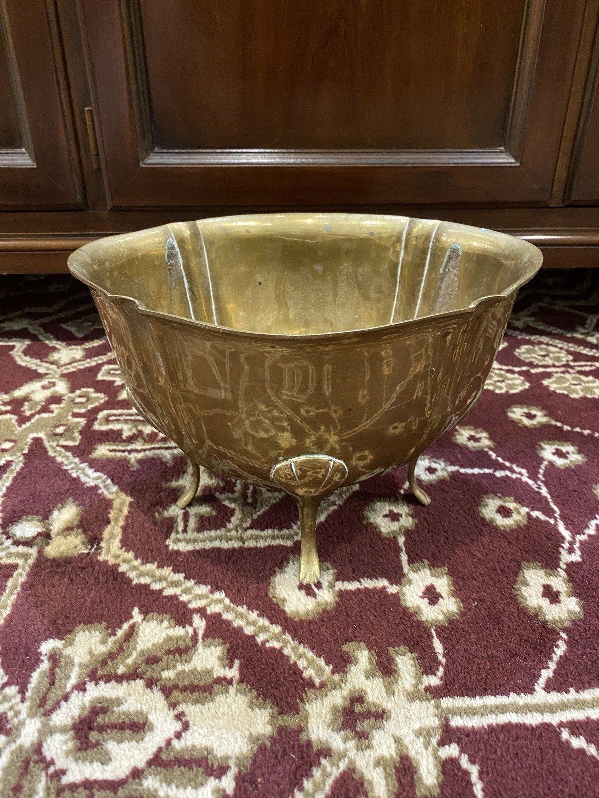 Vintage India Brass Foot Shapely Planter Centerpiece Bowl