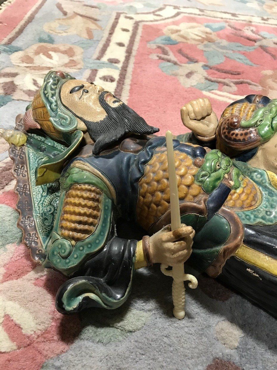Asian Hand Painted Terra Cotta Warrior with Stand 5