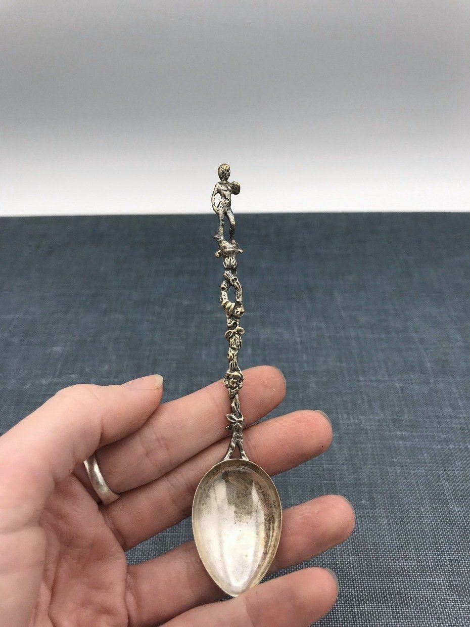 Antique .800 Sterling Silver Figural Repousse Demitasse Spoon