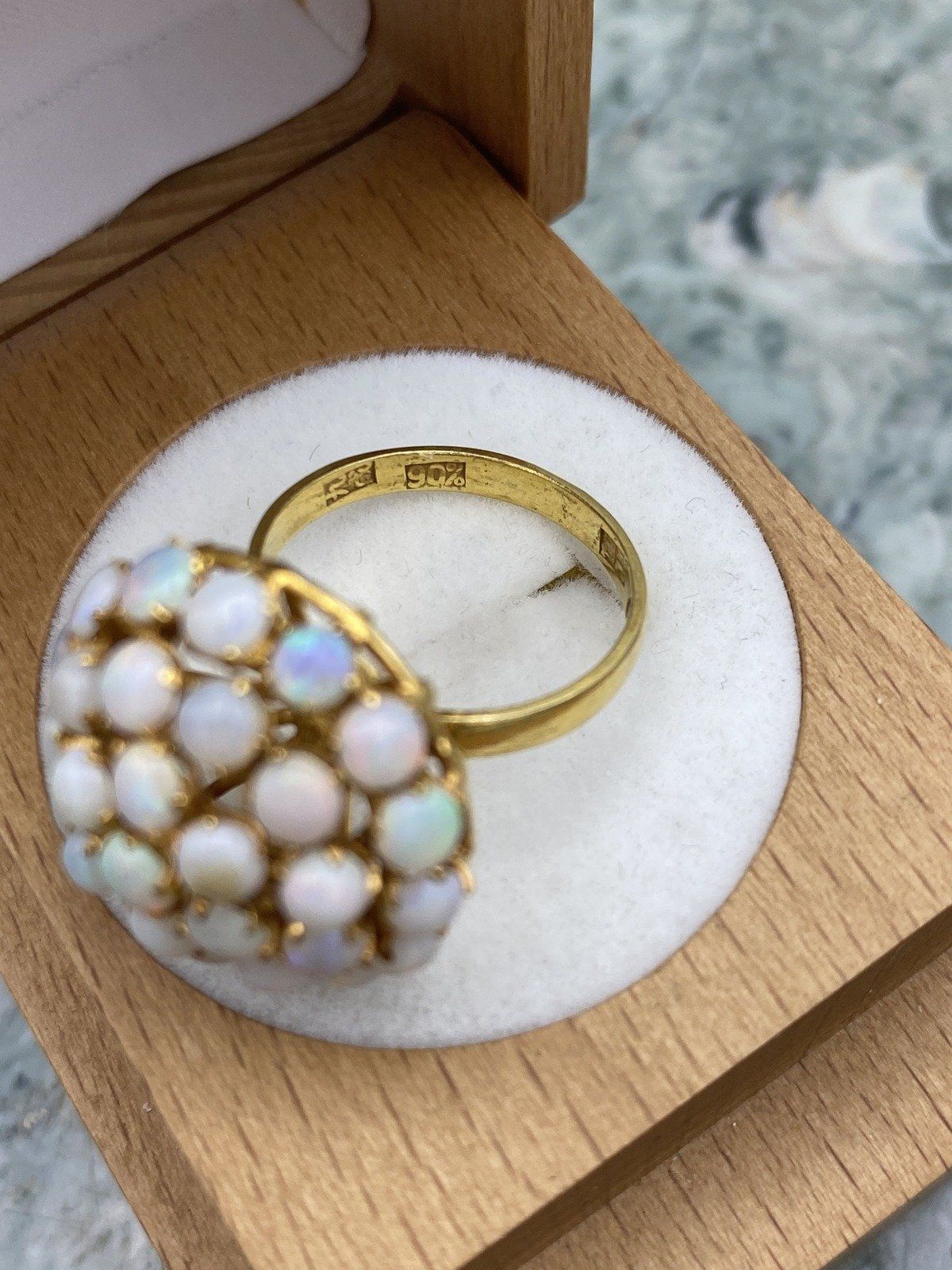 Antique 91.6k/90% Gold Purity Genuine Australian Opal Pave Bombe Ring #2777 2