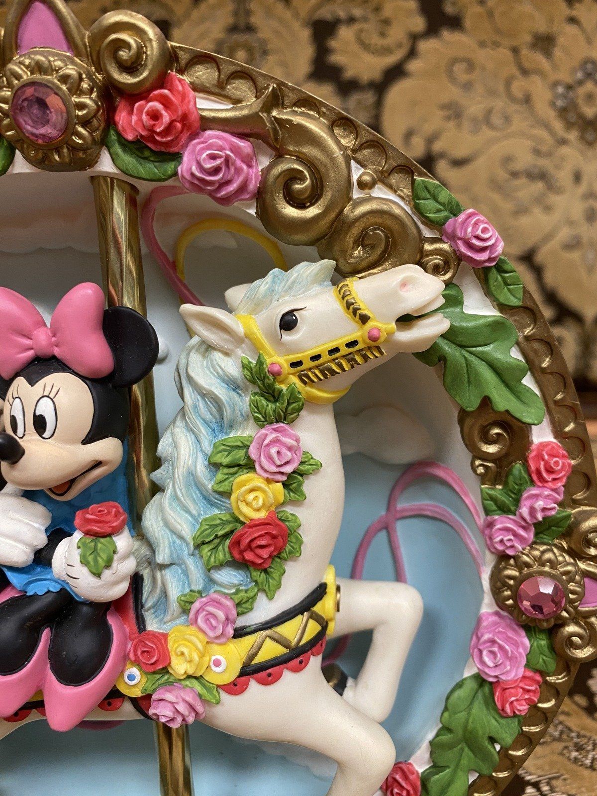 Vintage Disney Mickey + Minnie Mouse Musical Carousel Wreath 4