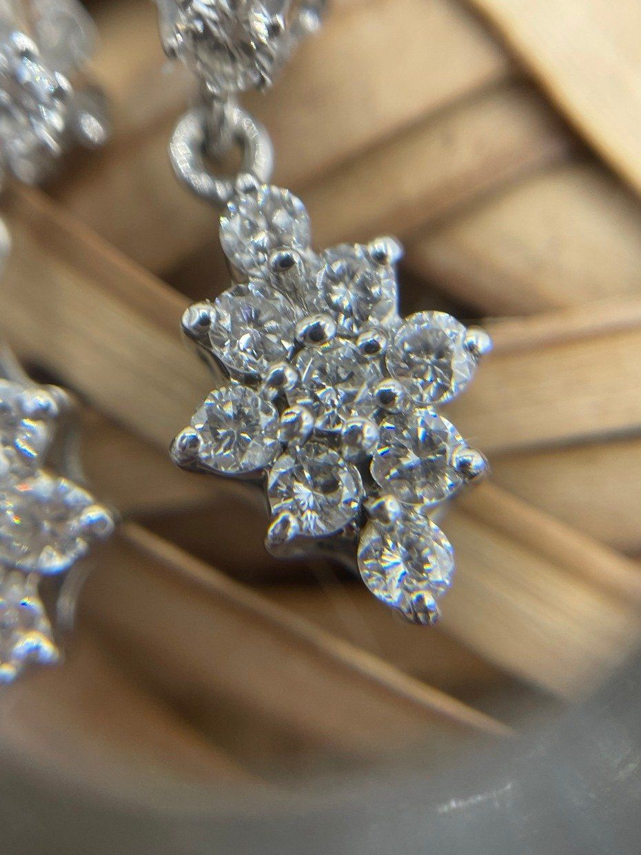 14k White Gold 1.4ctw Diamond Cluster Drop Earrings w Buttercup Set Diamond Lobe Stud 2