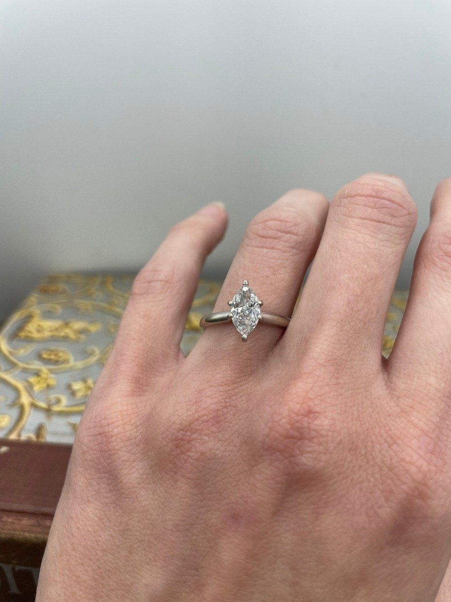 14k White Gold Minimalist 1.25ct Marquise Diamond Engagement Ring 4