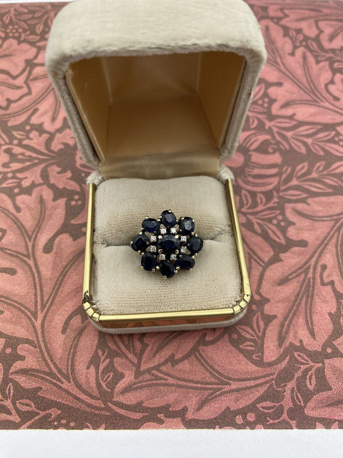 Antique 14k Gold Diamond Sapphire Petal Flower Cluster Ring