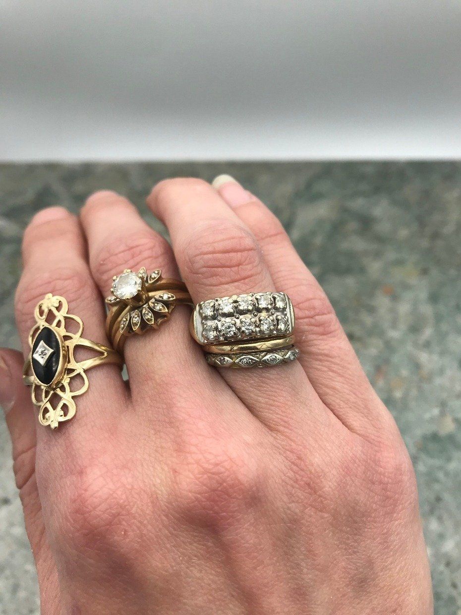 Antique 14k Gold Dual Row Diamond Ring Band 5