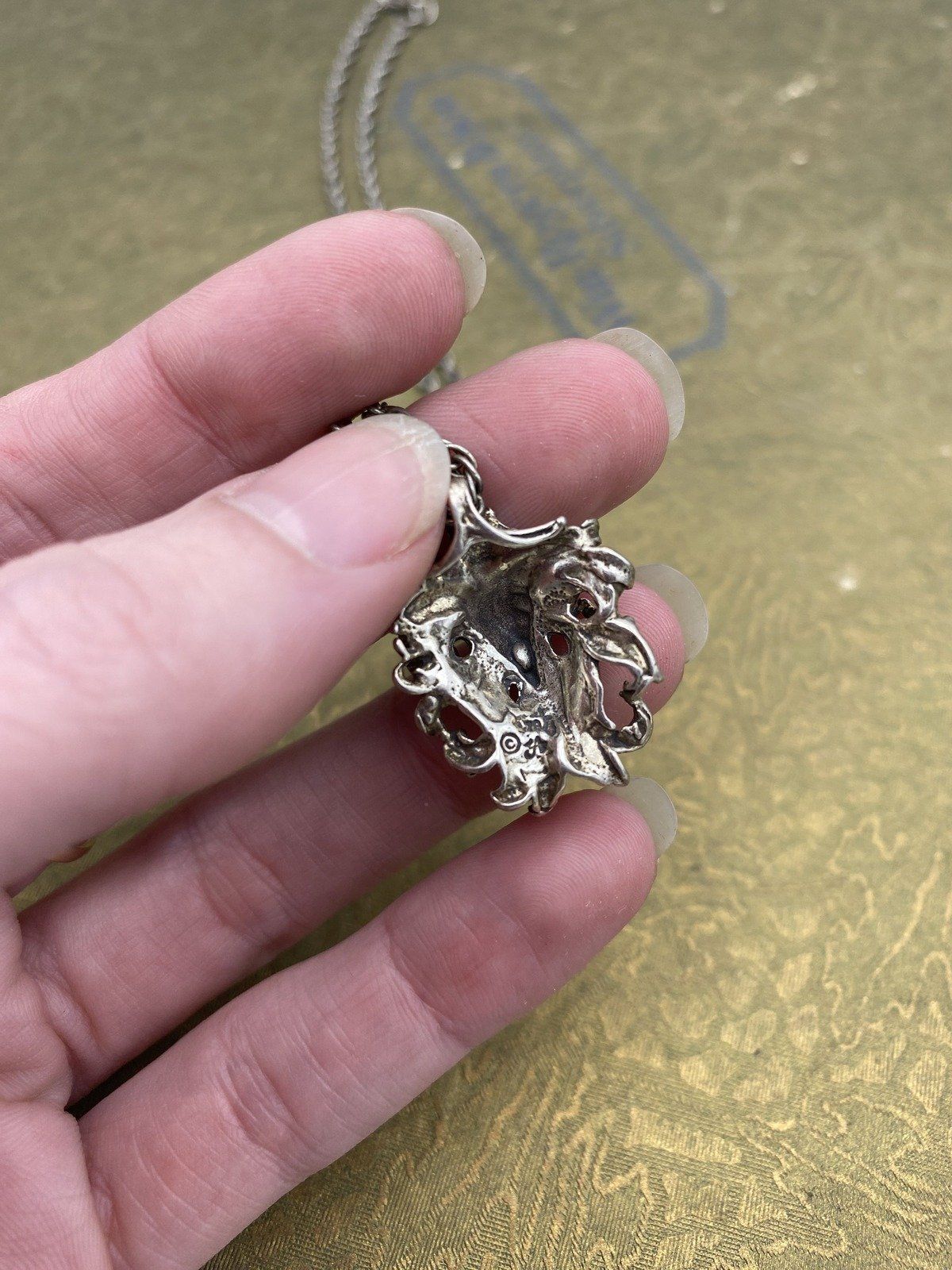 Vintage Artist Signed Sterling Silver Figural Aries Ram's Head Necklace 18L 6