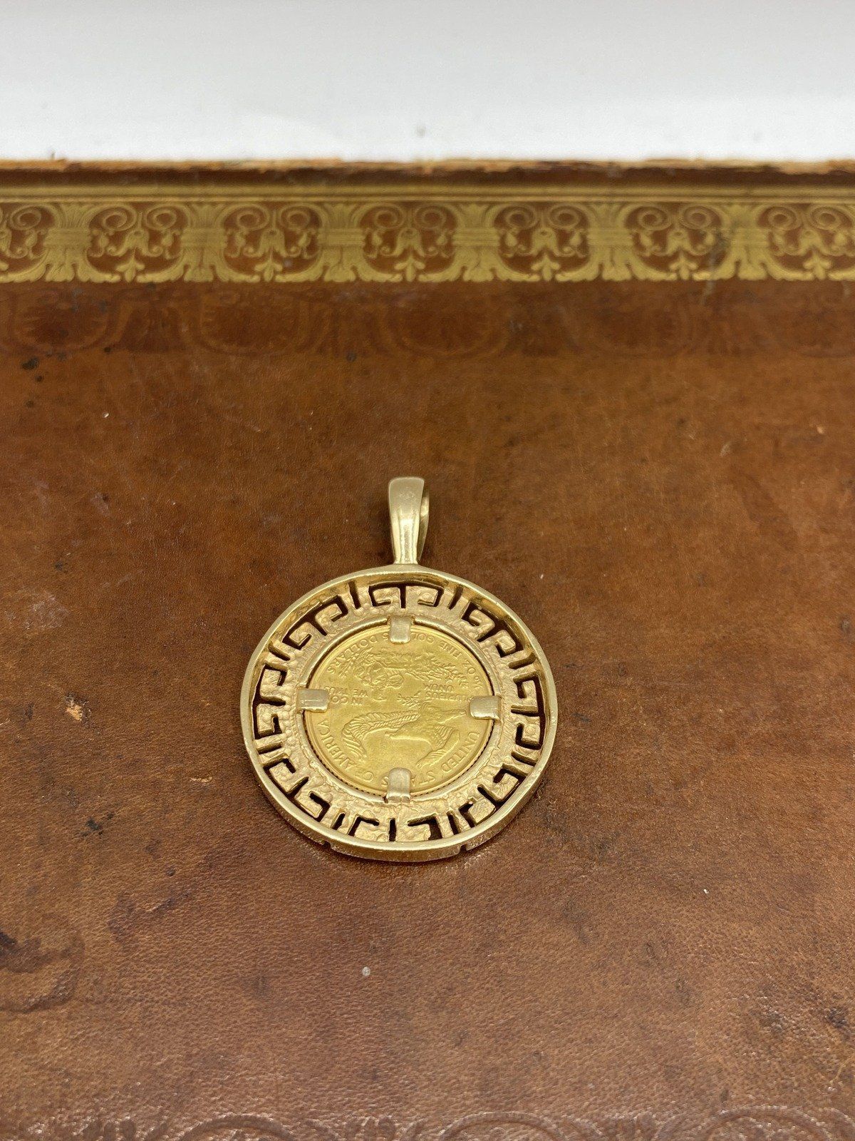 1/10 oz $5 American Gold Eagle Coin Pendant Greek Key 14K Bezel 3