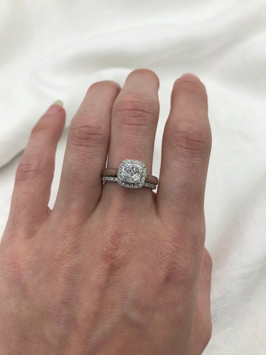 14k White Gold Clover Square Cluster Diamond Ring 2