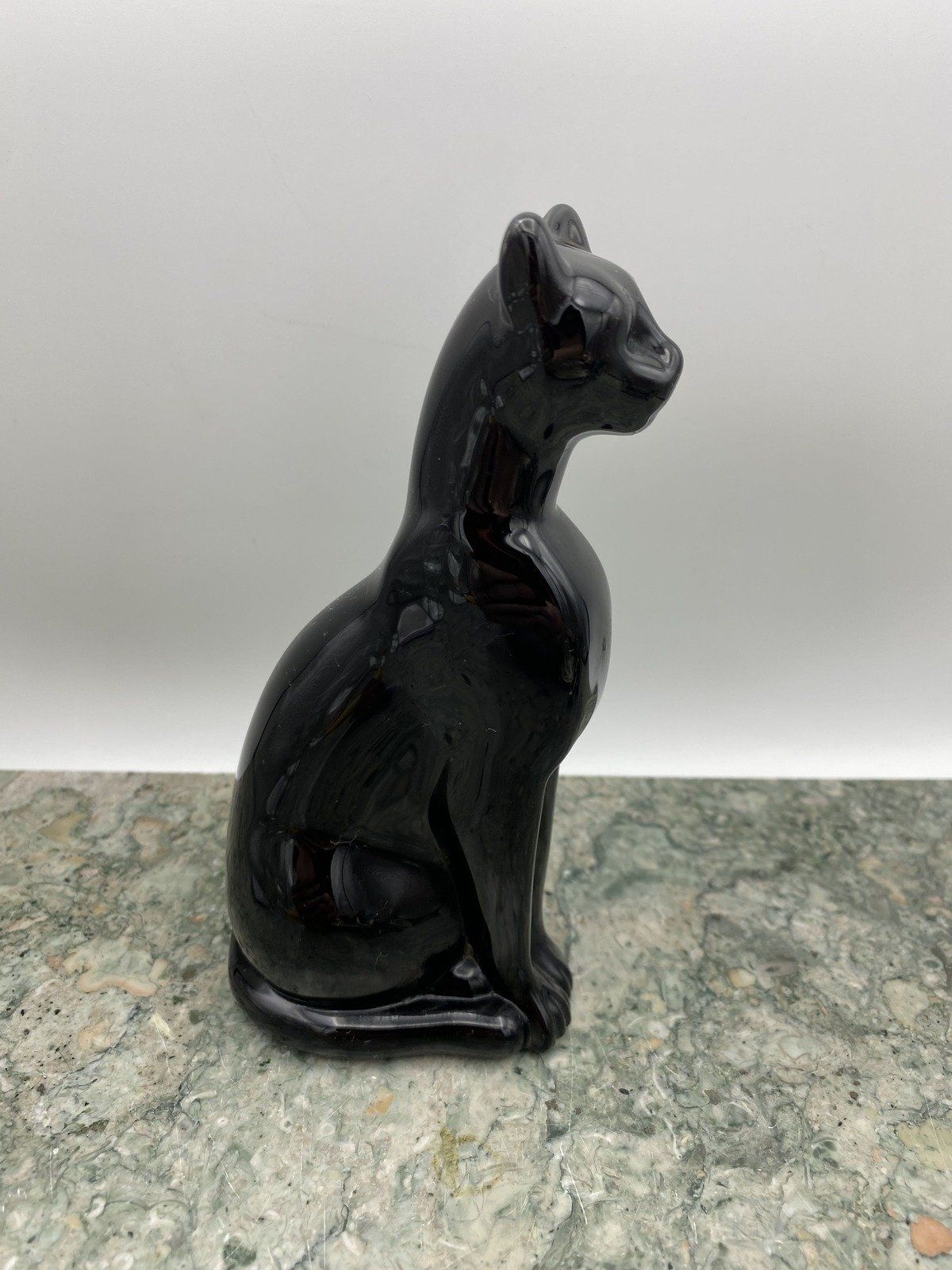 Vintage French Baccarat Black Crystal Molded Cat Sculpture #2675 3
