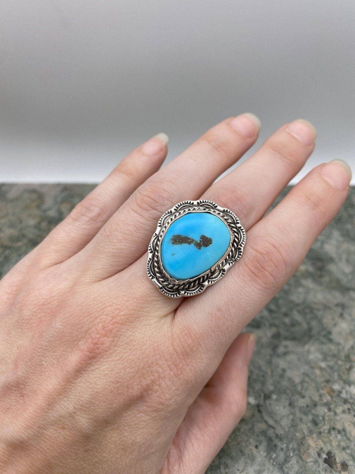 Vintage Sterling + Faux Turquoise Native Style Ring 4