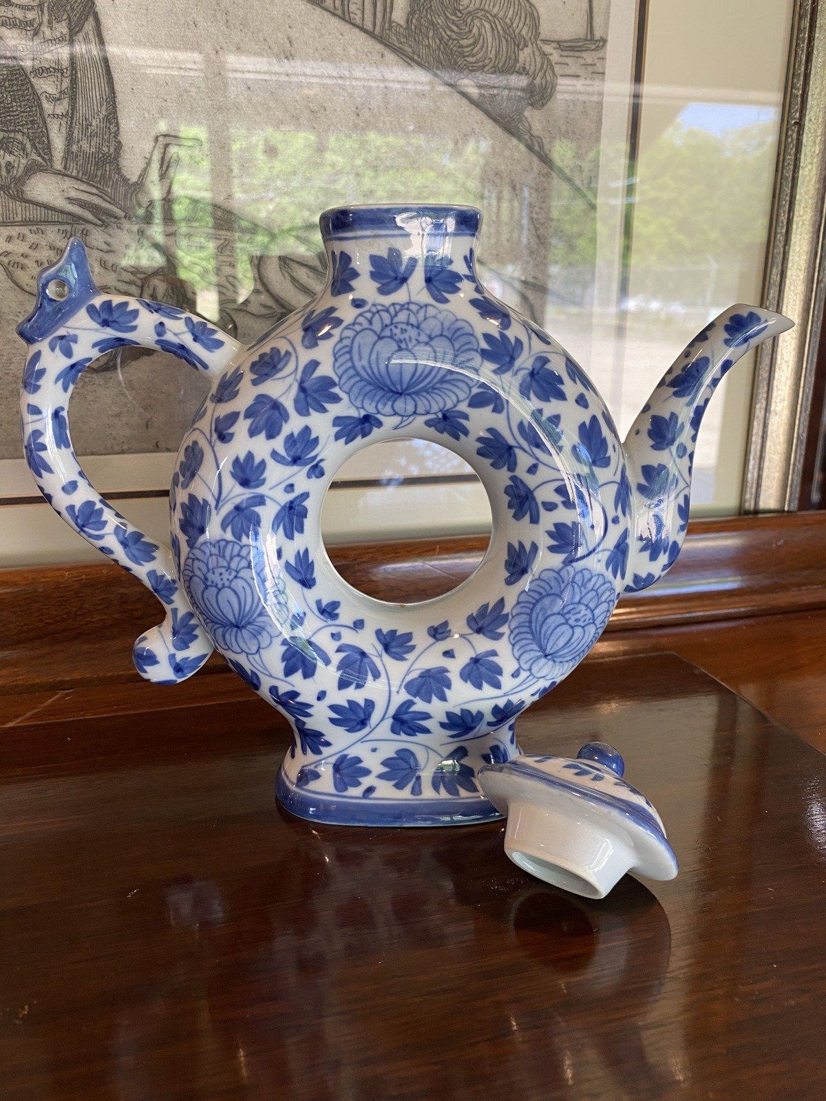 Striking Vintage Thai Blue + White Hollowed Center Porcelain Teapot 2