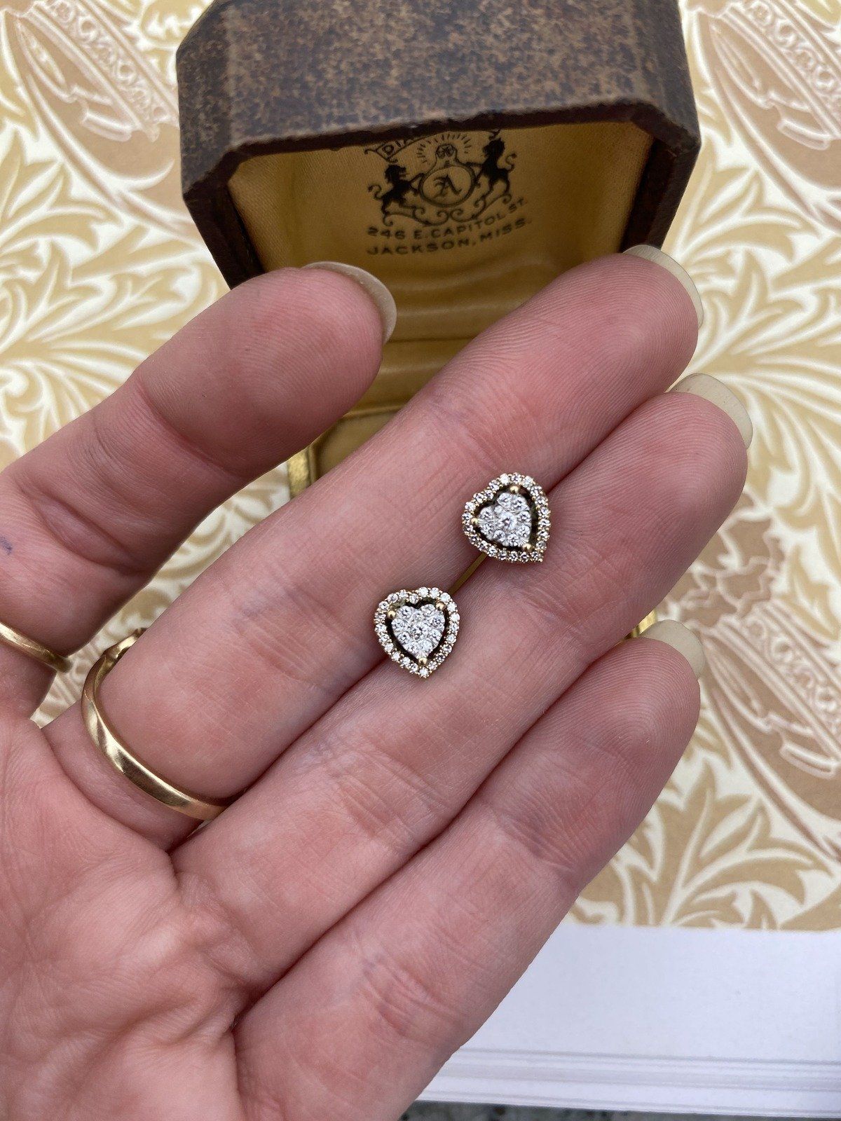 14k Heart Shaped Cluster Diamond Stud Earrings #2743 4