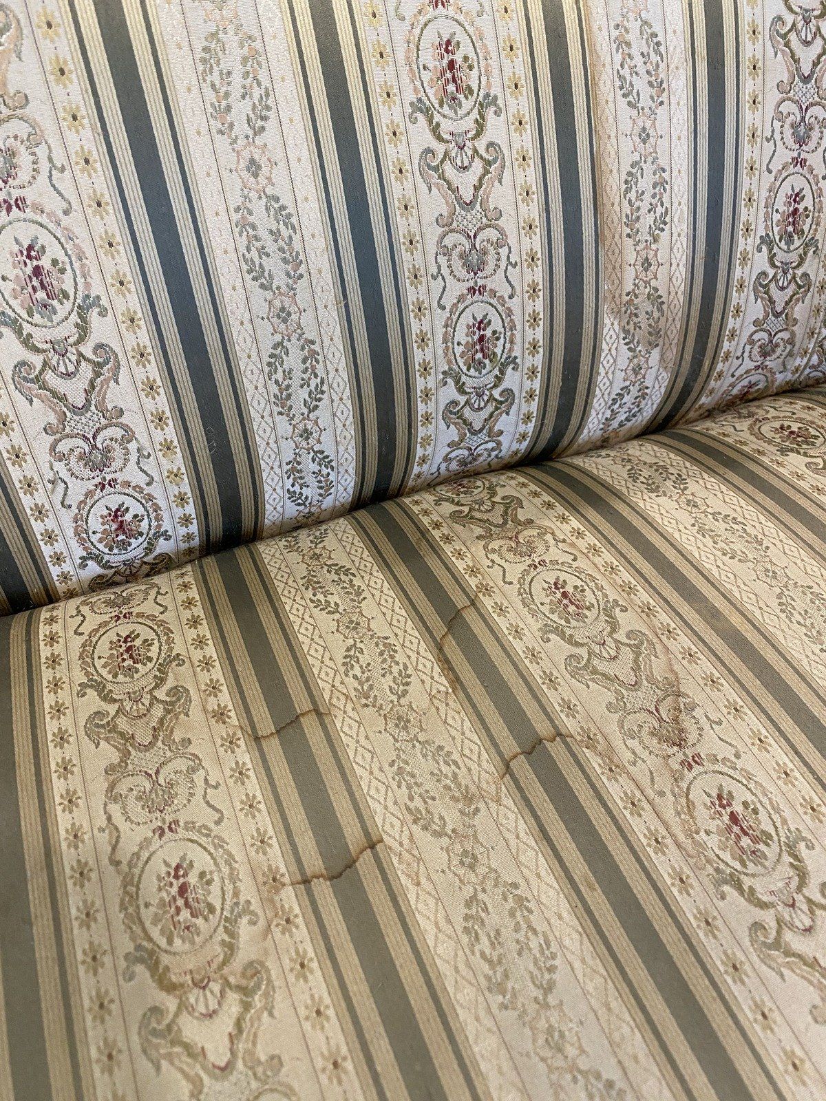 Antique Carved Rocco Style Calico Upholstered Settee #328 8